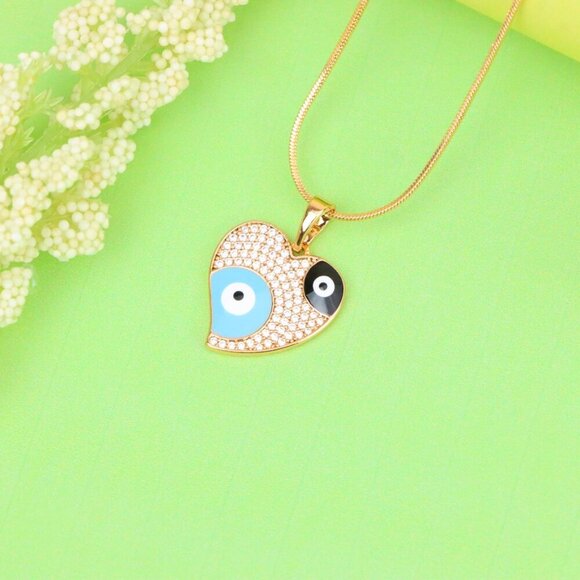 "Heart Evil Eye Rose Gold Pendant with Crystal Pave Design, XPPT1411 - Picture 4 of 13
